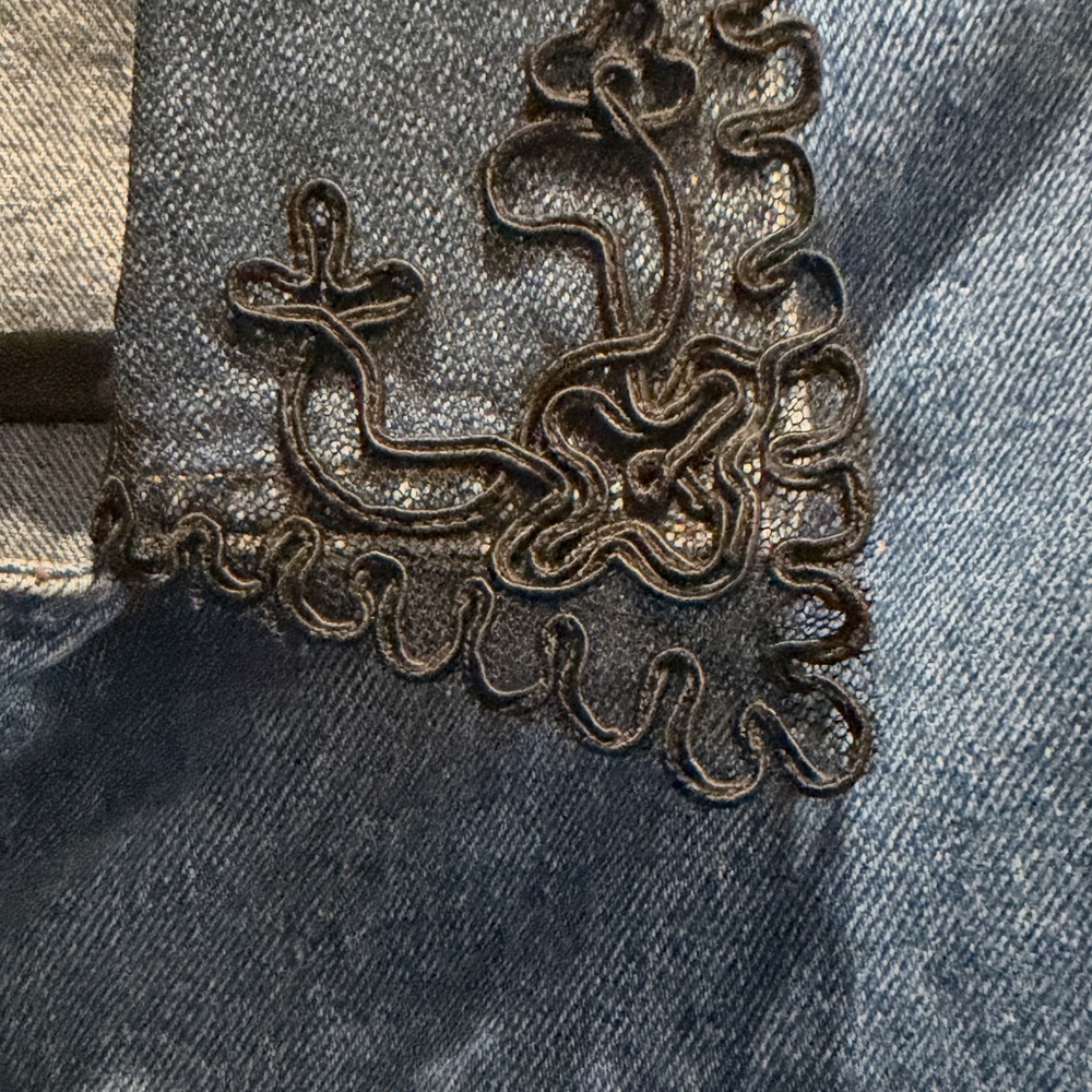 Vtg Magnet Art Denim Lace‎ Trim Vest Lynn Yake Made USA L